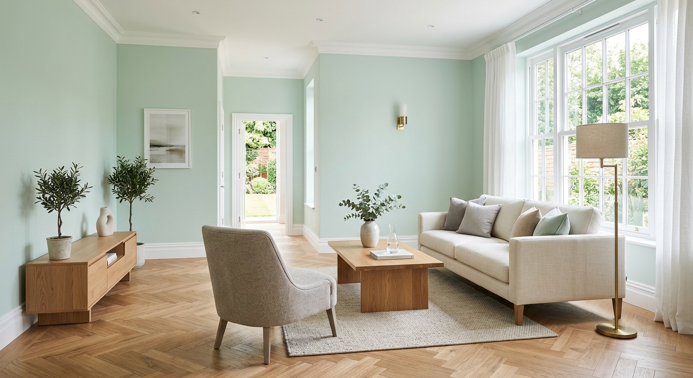Frisch gestaltetes Interieur in Mintgrün
